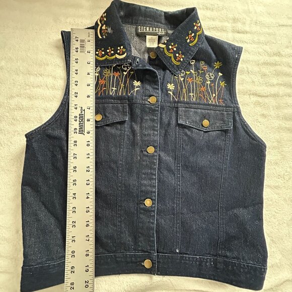Vintage Signature By Jerell Womens Embroidered Denim Vest Boho Floral Size Small - Picture 7 of 7